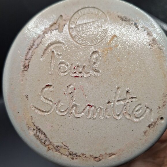 Vintage German Stoneware Pitcher With Blue Floral Motif Signed Paul Schmitter - Picture 6 of 8